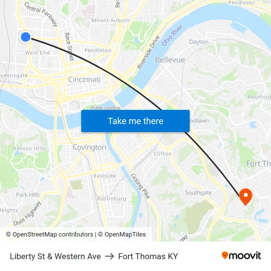 Liberty St & Western Ave to Fort Thomas KY map
