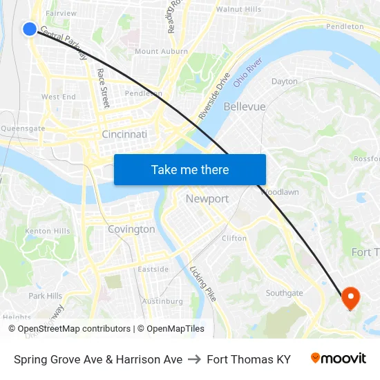 Spring Grove Ave & Harrison Ave to Fort Thomas KY map