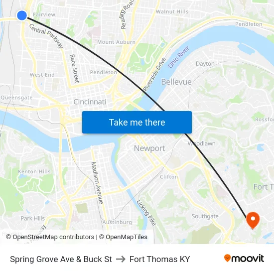 Spring Grove Ave & Buck St to Fort Thomas KY map
