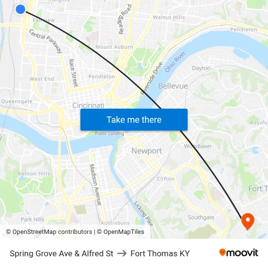 Spring Grove Ave & Alfred St to Fort Thomas KY map