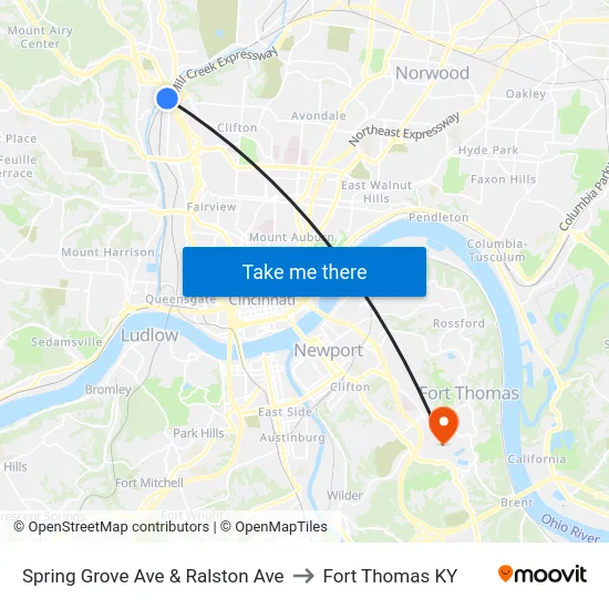 Spring Grove Ave & Ralston Ave to Fort Thomas KY map