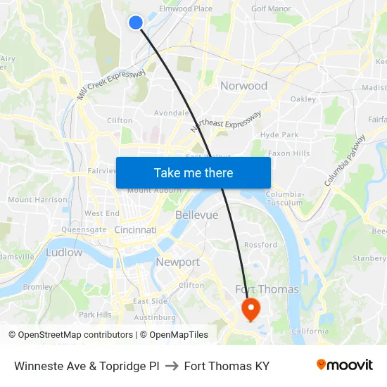 Winneste Ave & Topridge Pl to Fort Thomas KY map