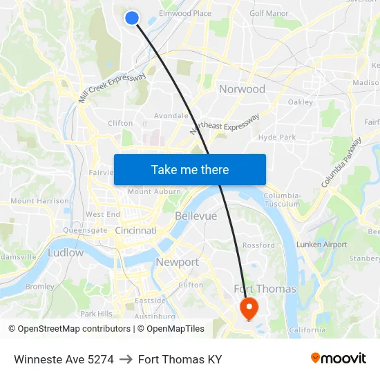 Winneste Ave 5274 to Fort Thomas KY map
