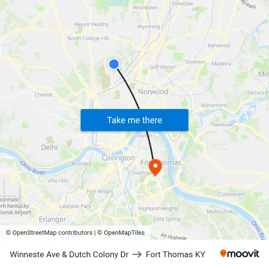 Winneste Ave & Dutch Colony Dr to Fort Thomas KY map