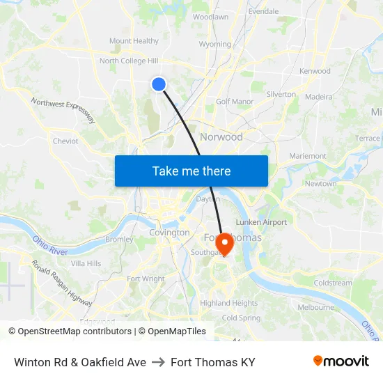 Winton Rd & Oakfield Ave to Fort Thomas KY map