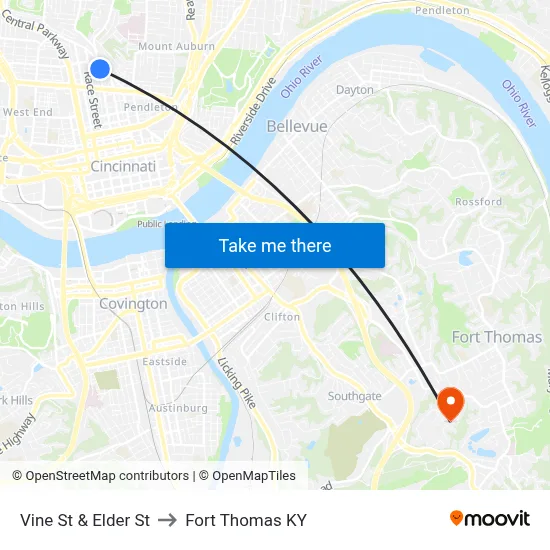 Vine St & Elder St to Fort Thomas KY map