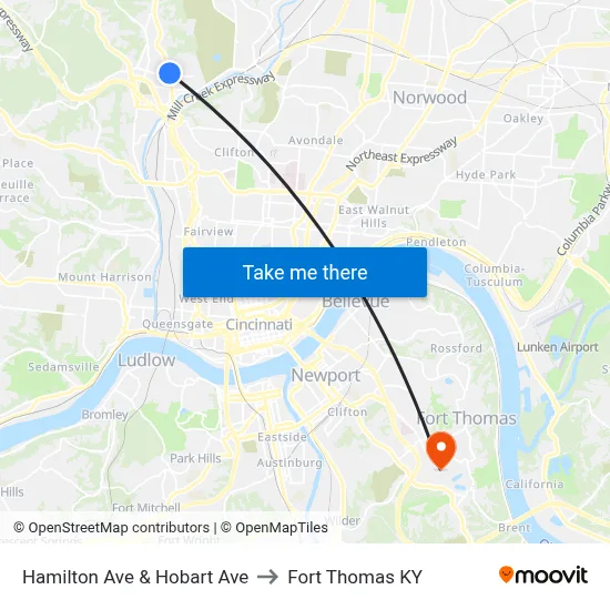 Hamilton Ave & Hobart Ave to Fort Thomas KY map
