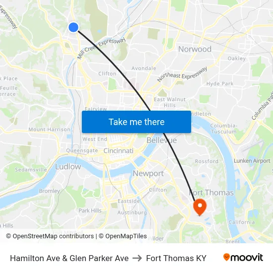 Hamilton Ave & Glen Parker Ave to Fort Thomas KY map