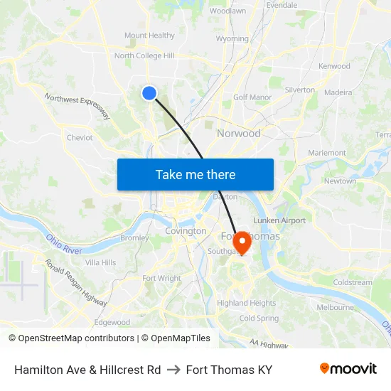 Hamilton Ave & Hillcrest Rd to Fort Thomas KY map