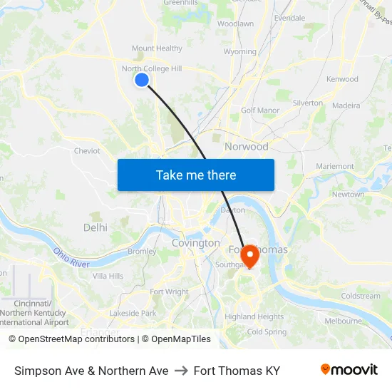 Simpson Ave & Northern Ave to Fort Thomas KY map