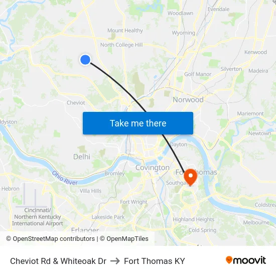 Cheviot Rd & Whiteoak Dr to Fort Thomas KY map
