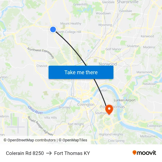 Colerain Rd 8250 to Fort Thomas KY map