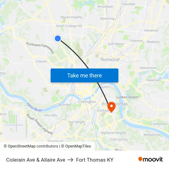 Colerain Ave & Allaire Ave to Fort Thomas KY map