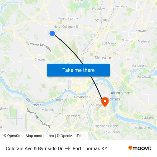 Colerain Ave & Byrnside Dr to Fort Thomas KY map