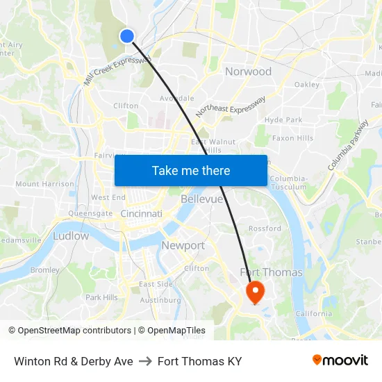 Winton Rd & Derby Ave to Fort Thomas KY map