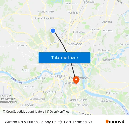 Winton Rd & Dutch Colony Dr to Fort Thomas KY map