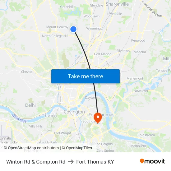 Winton Rd & Compton Rd to Fort Thomas KY map