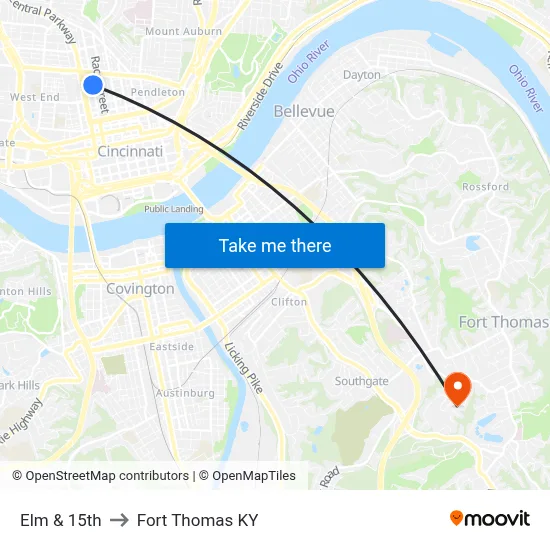 Elm & 15th to Fort Thomas KY map
