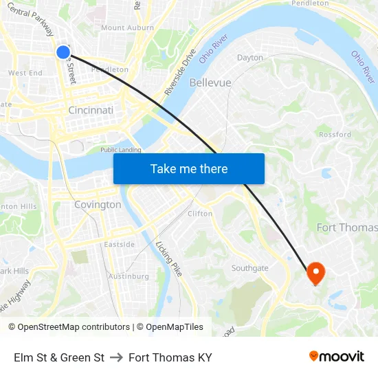 Elm St & Green St to Fort Thomas KY map