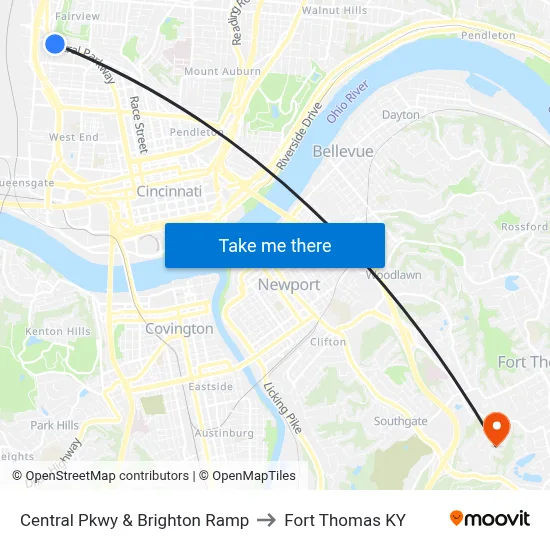 Central Pkwy & Brighton Ramp to Fort Thomas KY map