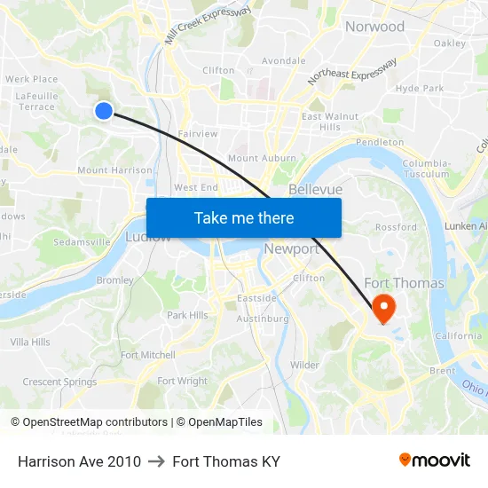 Harrison Ave 2010 to Fort Thomas KY map