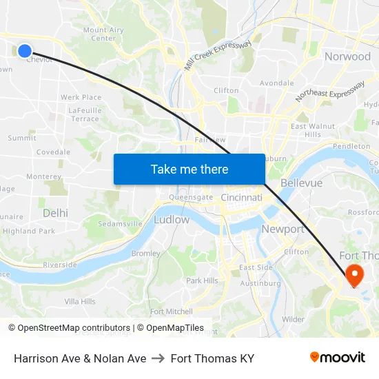 Harrison Ave & Nolan Ave to Fort Thomas KY map