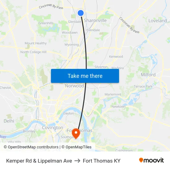 Kemper Rd & Lippelman Ave to Fort Thomas KY map