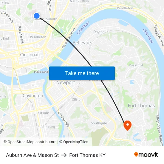 Auburn Ave & Mason St to Fort Thomas KY map