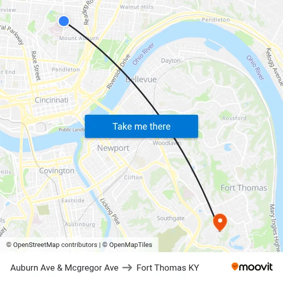 Auburn Ave & Mcgregor Ave to Fort Thomas KY map