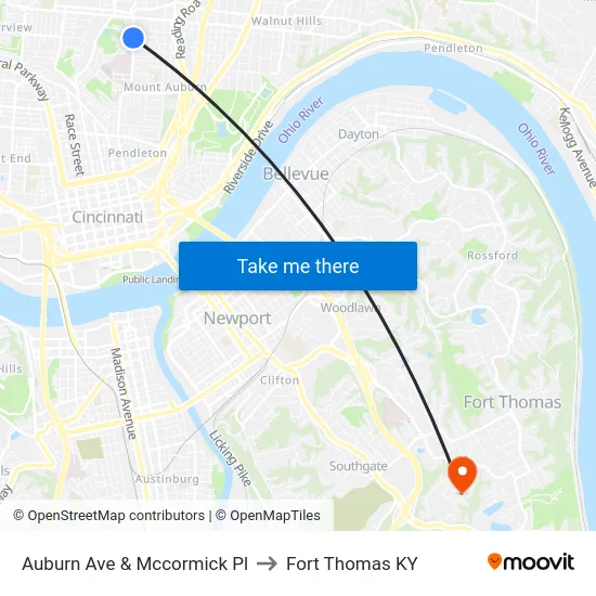 Auburn Ave & Mccormick Pl to Fort Thomas KY map