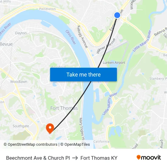 Beechmont Ave & Church Pl to Fort Thomas KY map