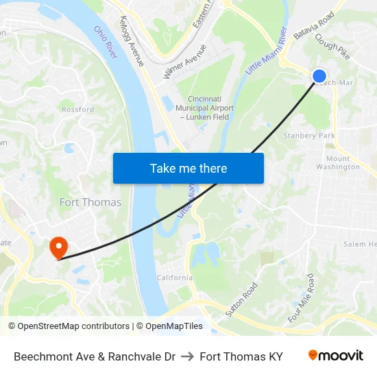Beechmont Ave & Ranchvale Dr to Fort Thomas KY map