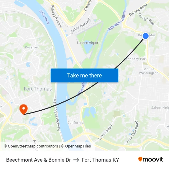 Beechmont  Ave & Bonnie Dr to Fort Thomas KY map