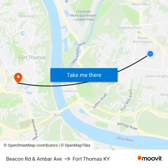 Beacon Rd & Ambar Ave to Fort Thomas KY map