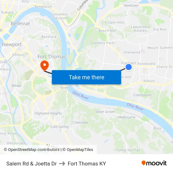 Salem Rd & Joetta Dr to Fort Thomas KY map