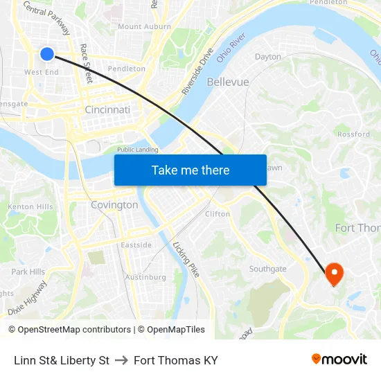 Linn St& Liberty St to Fort Thomas KY map