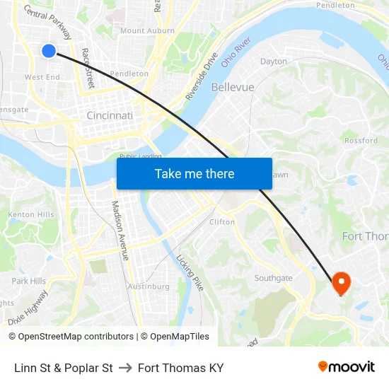 Linn St & Poplar St to Fort Thomas KY map