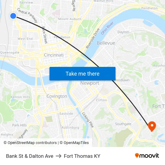 Bank St & Dalton Ave to Fort Thomas KY map