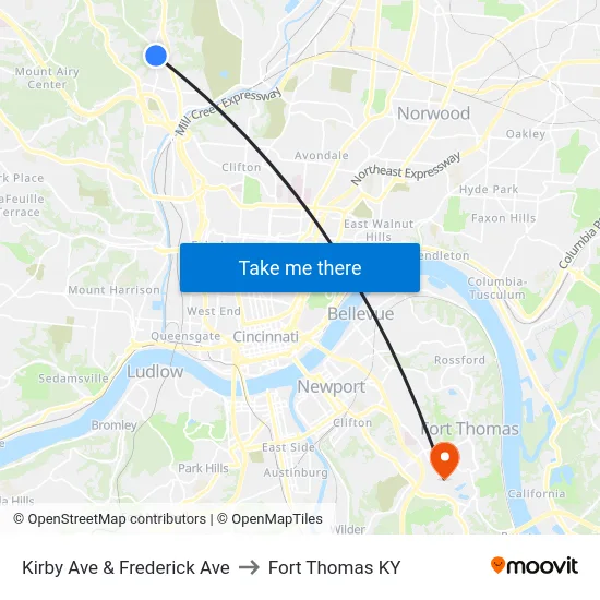 Kirby Ave & Frederick Ave to Fort Thomas KY map