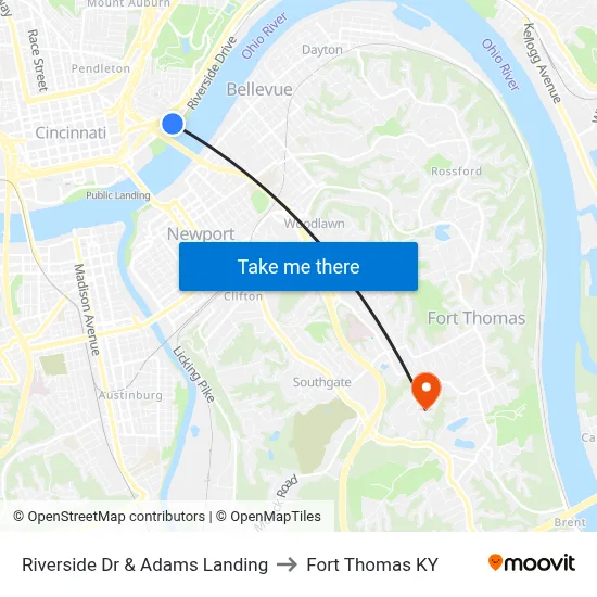 Riverside Dr & Adams Landing to Fort Thomas KY map