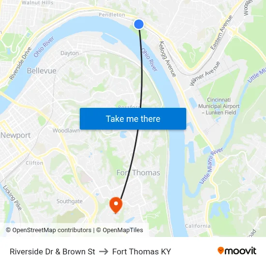 Riverside Dr & Brown St to Fort Thomas KY map