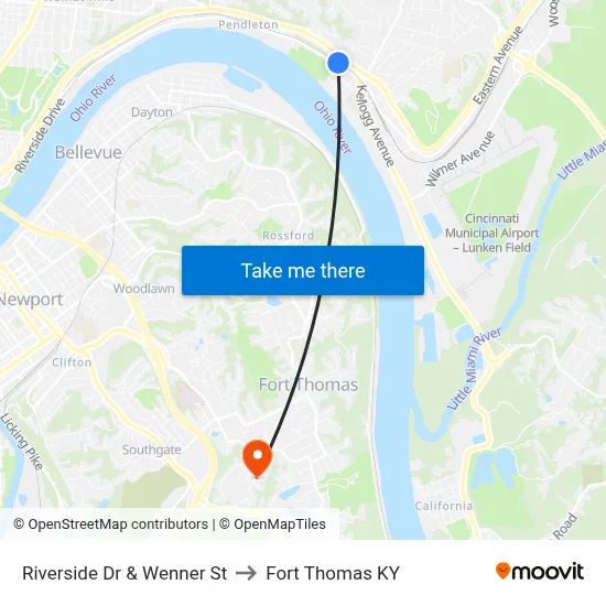 Riverside Dr & Wenner St to Fort Thomas KY map