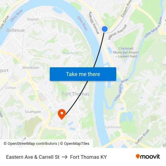 Eastern Ave & Carrell St to Fort Thomas KY map