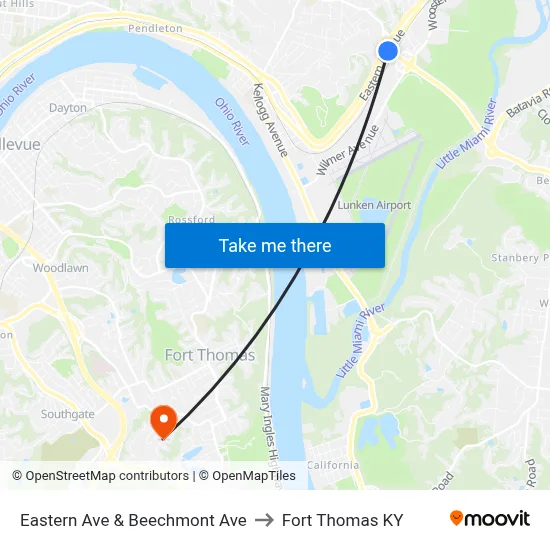Eastern Ave & Beechmont Ave to Fort Thomas KY map