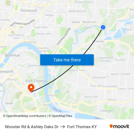 Wooster Rd & Ashley Oaks Dr to Fort Thomas KY map