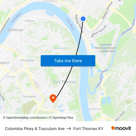 Columbia Pkwy & Tusculum Ave to Fort Thomas KY map