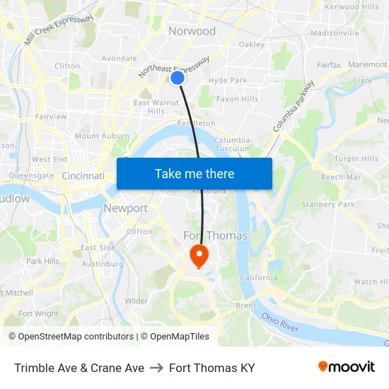 Trimble Ave & Crane Ave to Fort Thomas KY map