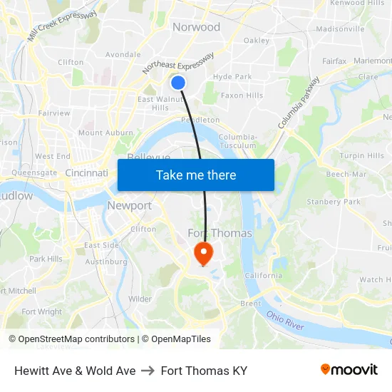 Hewitt Ave & Wold Ave to Fort Thomas KY map