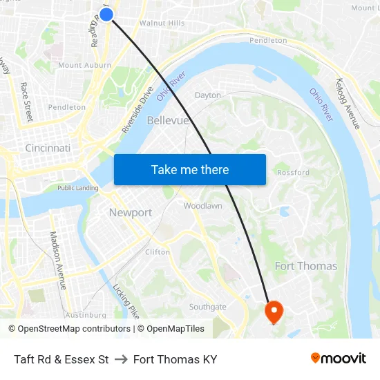 Taft Rd & Essex St to Fort Thomas KY map