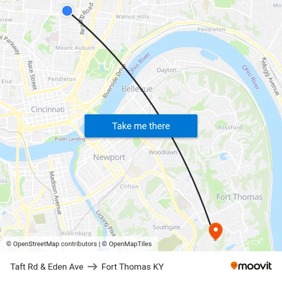 Taft Rd & Eden Ave to Fort Thomas KY map